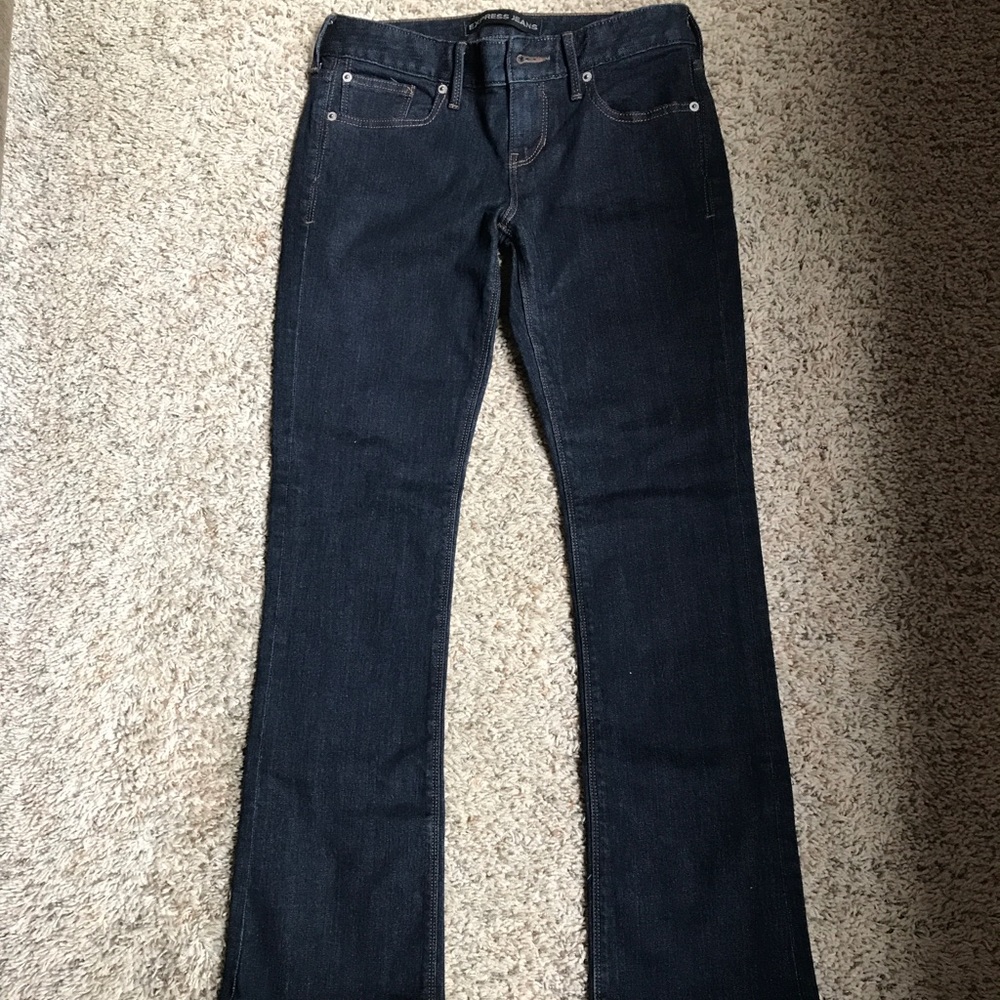 Express dark wash barely boot jeans